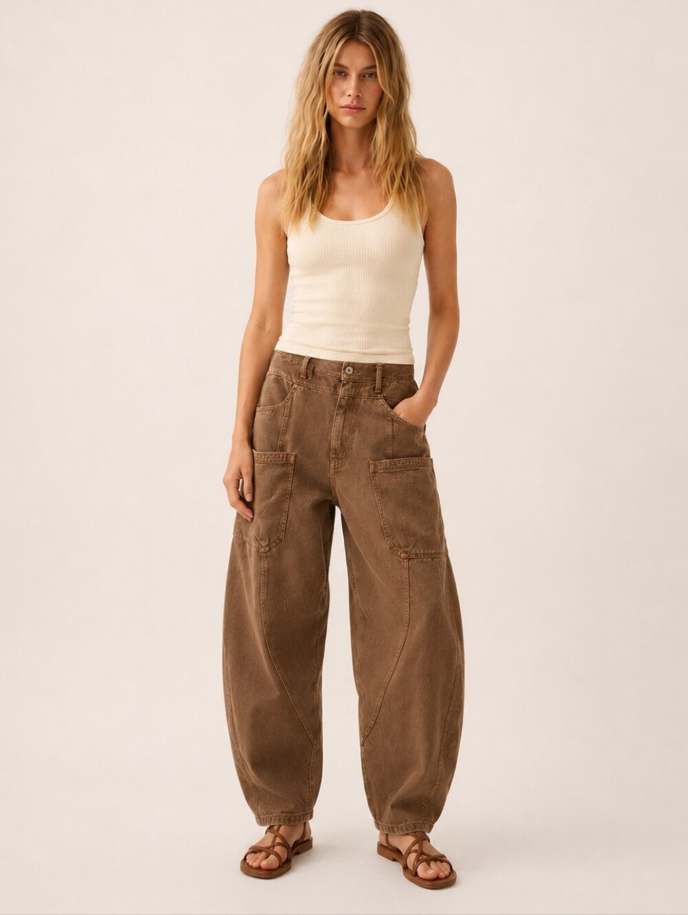 Free People Brown New School Relaxed Barrel Jeans Size XS